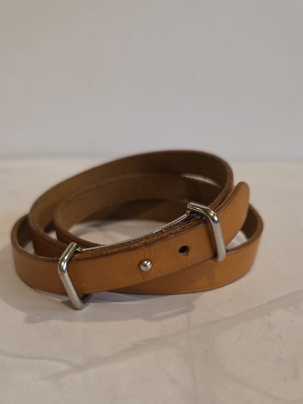 Hermes Api II Triple Tour Wrap Bracelet -Tan Leather Palladium-plated Silver